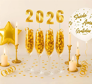 Decoração Numeral Cor Ouro Festa Ano Novo 2026 4 Unidades