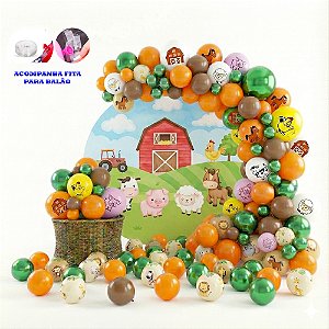 Kit 150 Balões Festa Fazendinha Fita + Bexiga Aniversários