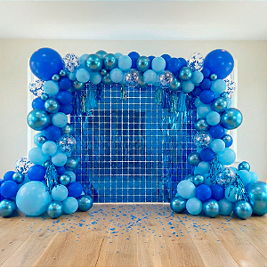 Painel Festa Cortina Metalizada Quadradinha Decoração AZUL