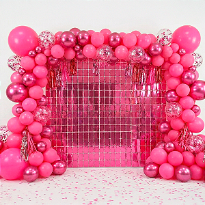 Painel Festa Cortina Metalizada Quadradinha Decoração Rosa