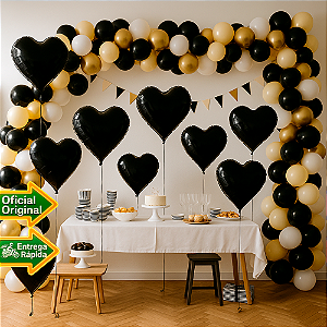 Balão Metalizado festa Coração Preto decoração eventos 45CM