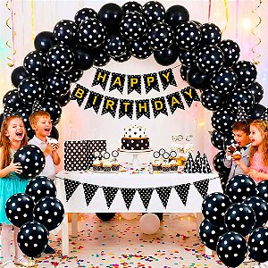Bexigas Balão N9 Decoração Preto com Bolinhas brancas 25/200