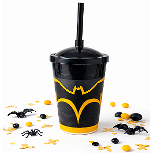 Copo Plástico Tampa e Canudo Morcego festa 400ml decoração