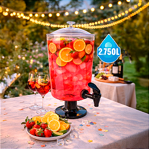 2 Suqueira Dispenser Bebidas Água Suco 2,750L Acrilico Luxo