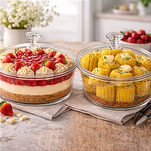 2 Cake Box Paris Redonda c/tampa 950ml Acríico doces salgado