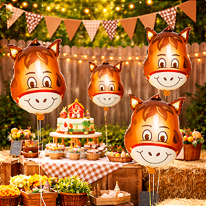 Balão Metalizado Decoração fazendinha Festa cabeça Cavalo 45cm