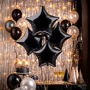 Balão Metalizado Decoração Festa Estrela  Preto 18" Aniver