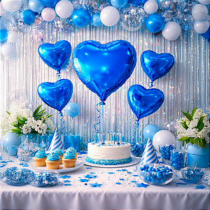 Balão Metalizado Decoração Festa Coração  Azul Escuro 18"