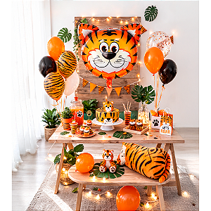 Balão Metalizado Decoração Festa Mini Cabeça De Tigre 41,5cm