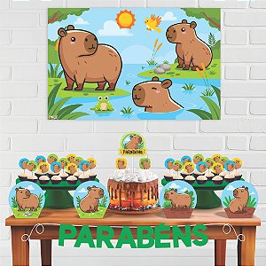 Kit Festa Decoração Aniversário Capivara 33pçs EVA Econômico