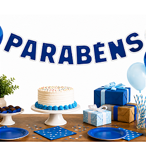 Faixa Bandeirola Decoração Parabéns Festa Cor Azul Escuro