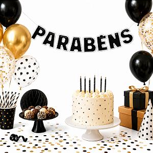 Faixa Bandeirola Decoração Parabéns Festa Cor Preto Aniver