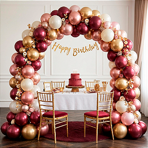 KIT Balão Arco descontruído decoração Marsala Festa 150pçs