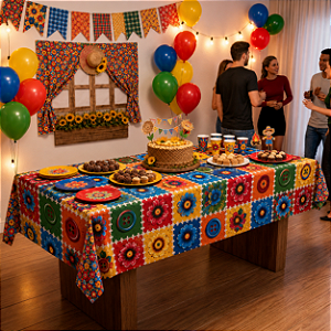 Painel TNT Festa Junina Decoração Apliques Coloridos 1,40m