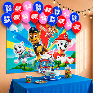 Kit Festa Patrulha Canina Decoração aniv Balão+Toalha+Painel