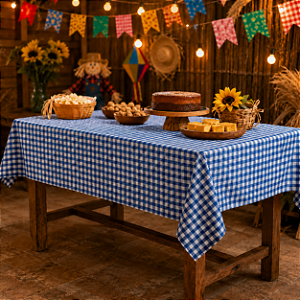 Toalha Xadrez Azul Festa Junina Decoração Junina Arraia