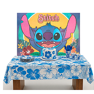 Kit Festa Stitch azul Decoração Aniversá Painel TNT+Toalha