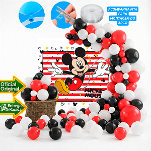 Kit Festa Mickey Decoração Aniversário Arco 5m 150 Balões