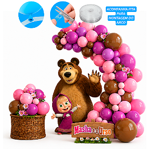 Kit Festa combina Masha e o Urso Decoração Arco 150 Balões