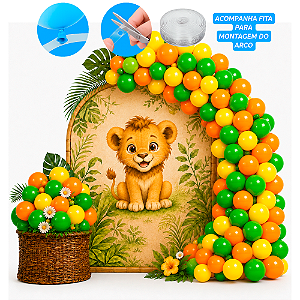 Kit Festa Rei Leão Safari Arco 150 Balões Selva Amarela Luxo