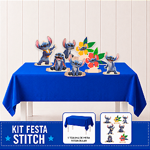 Kit festa Stitch Decoração Aniverário Display+Toalha azul 2m