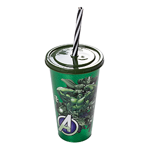Copo Refri  com Tampa e Canudo Decoração Hulk Festa 500ML