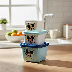 Conjunto 3 Potes Conect Quadrado Decoração Mickey Adulto