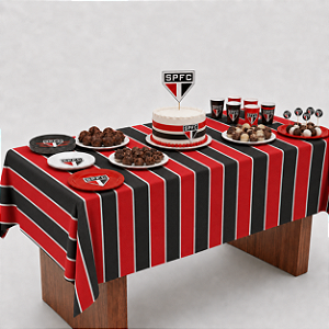 Toalha Decoração festa Futebol Branco Preto Vermelho 1,40m