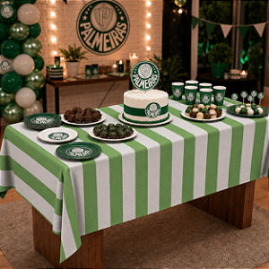 Toalha Decoração festa Futebol Aniversá Branco e Verde 1,40m