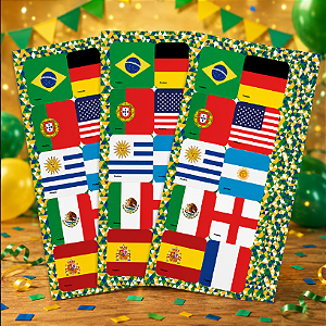 30 Adesivos Festa Quadrado Nações Copa Decoração 5x5cm