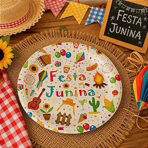 Prato de Papel Festa Junina Julina Arraiá 8 uni Decoração