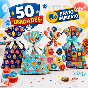 50 Sacolas Lembrancinha aniversário Patrulha Canina Festa