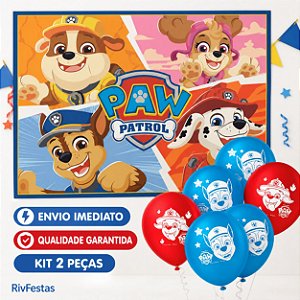 Kit Festa Patrulha Canina Decoração Aniversário Painel+Balão