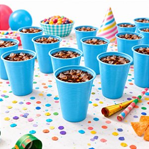 50 Copos Descartáveis Azul claro 200ml Festa aniversário