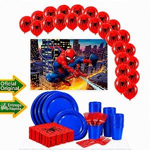 Kit Festa Homem Aranha decoração Descartáveis Balões Painel