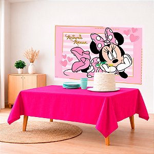 Kit Festa Minnie Rosa Decoração Rosa Toalha+Painel