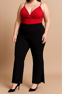 Calça Pantalona com Abertura Lateral Preta