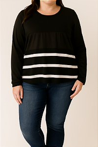 Blusa Preta com Listras Brancas