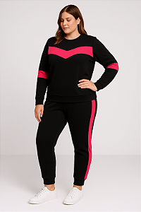 Conjunto Malha Crepe Preto com Pink