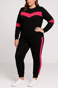 Conjunto Malha Crepe Preto com Pink