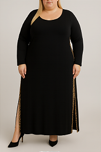 Vestido longo faixa lateral animal print