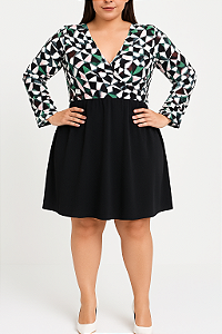 Vestido manga longa geométrico