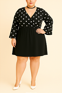 Vestido manga longa Poá