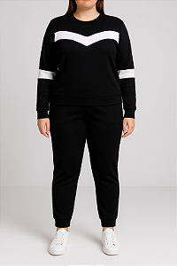 Conjunto Malha Crepe Preto com Branco