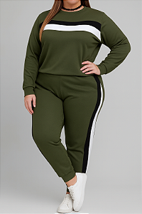 Conjunto Moletinho Verde com Preto e Branco