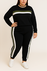 Conjunto Moletinho Preto com Branco e Verde