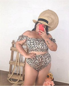 Biquíni onça com alcinha de babado