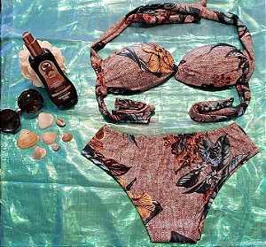 Biquíni torcido folhagens marrom