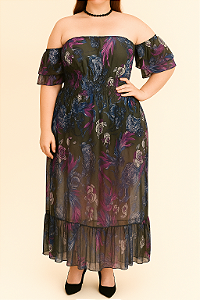 Vestido verde com transparência