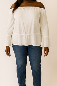 Blusa ombro a ombro manga longa branca
